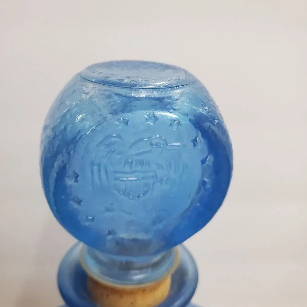 1970 Ezra Brooks Never Surrender Blue Glass Whiskey Bourbon Decanter Bottle